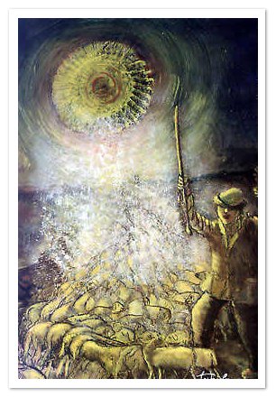 Pastore con gregge e sole