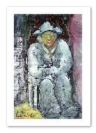 Uomo seduto con cappello e sigaretta